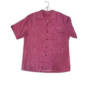 Tommy Bahama 100% silk short-sleeve button-down shirt Pink Hawaiian Beach Size L